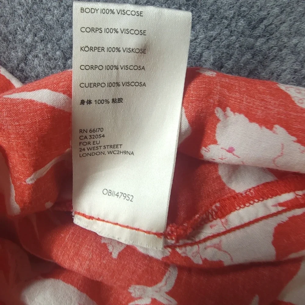 Anthropologie Emily Isabella Poodle Print Blouse Red White Short Sleeve M